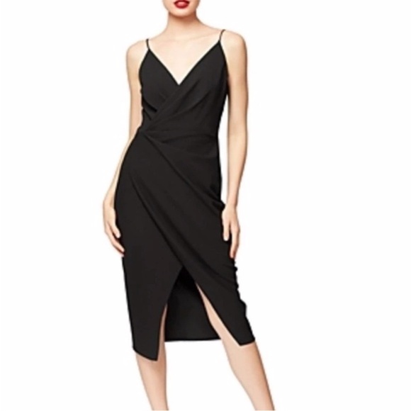 Betsey Johnson Black Tulip Hem Dress Faux Wrap Cocktail - Picture 1 of 14